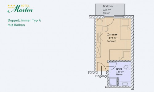 Zimmerskizze Doppelzimmer Typ A mit Balkon