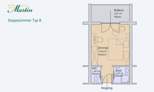 Zimmerskizze Doppelzimmer Typ B